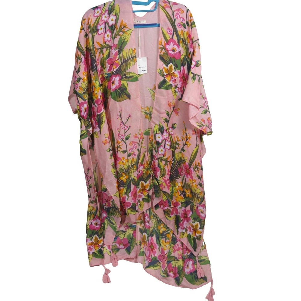 Do Everything In Love Kimono NWT Womens One Size Pink Floral Beachy Boho Tassel